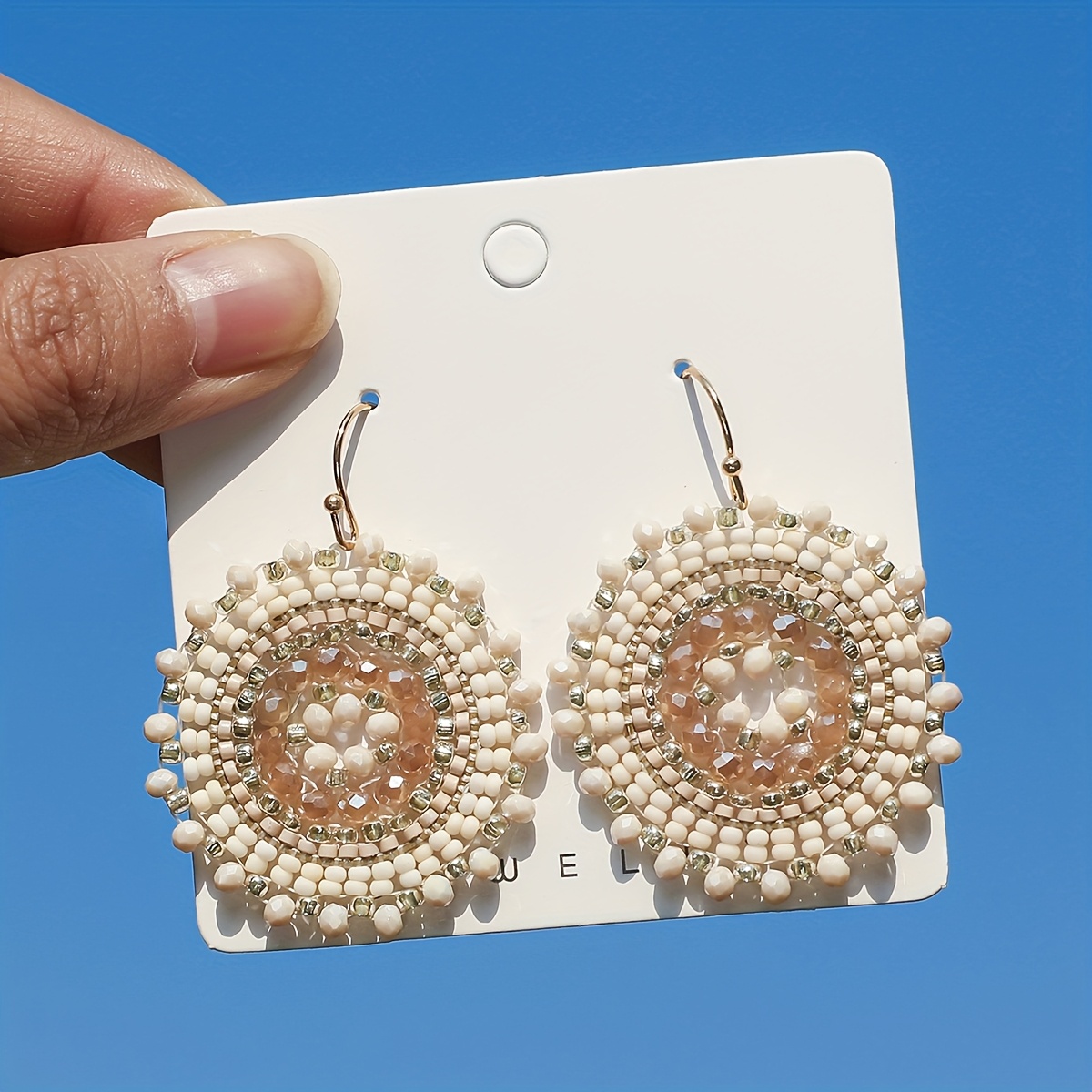 Women's Handmade Bohemian Rose-Colored Bead Round Earrings